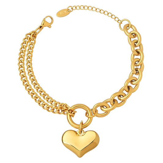 18K Gold Plated Double Chain Heart Bracelet