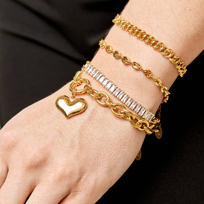 18K Gold Plated Double Chain Heart Bracelet