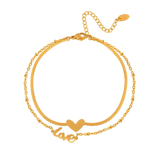 18K Gold Plated Love and Heart Anklet