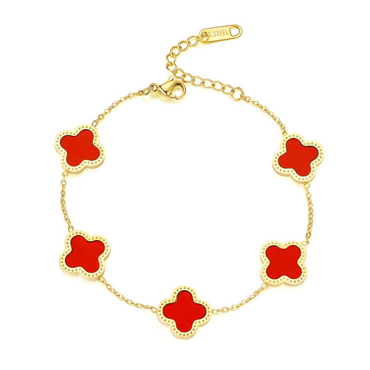 18K Gold Plated Red Four-leaf Clover Bracelet