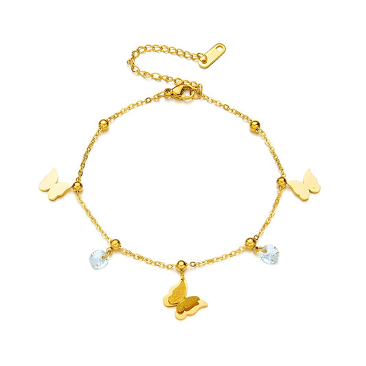 18K Gold Plated Butterfly and Pearl Anklet