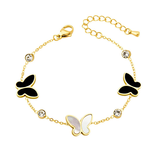 18K Gold Plated Black Butterflies Bracelet