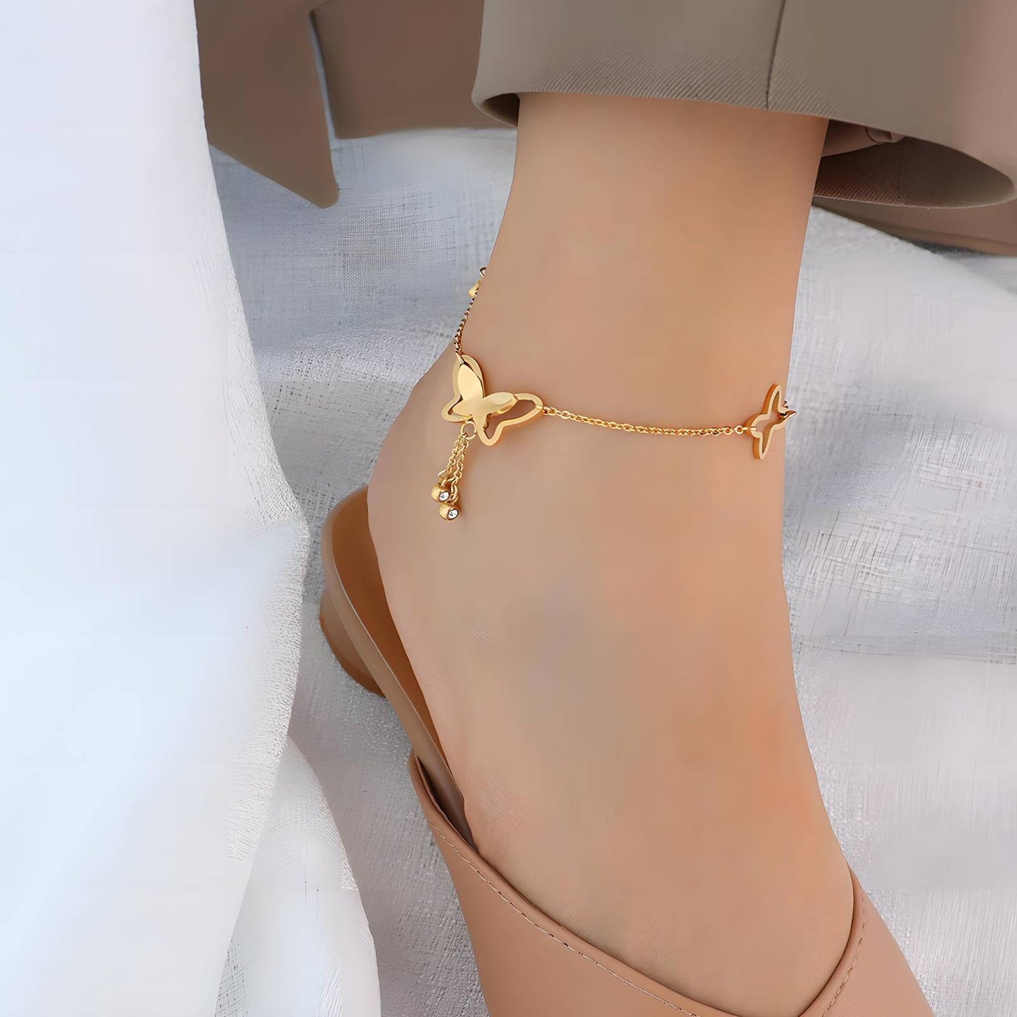 18K Gold Plated Butterfly Anklet