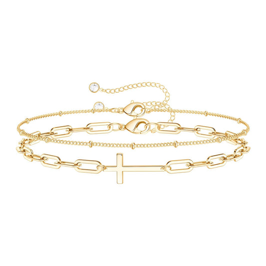 18K Gold Plated Cross 2 Bracelet Set