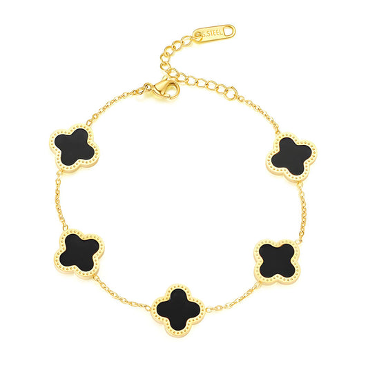 18K Gold Plated Black Four-Leaf Clover Bracelet